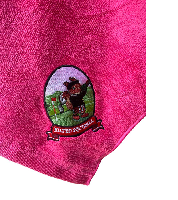 Kilted Squirrel Grommeted Microfiber Golf Towel pink