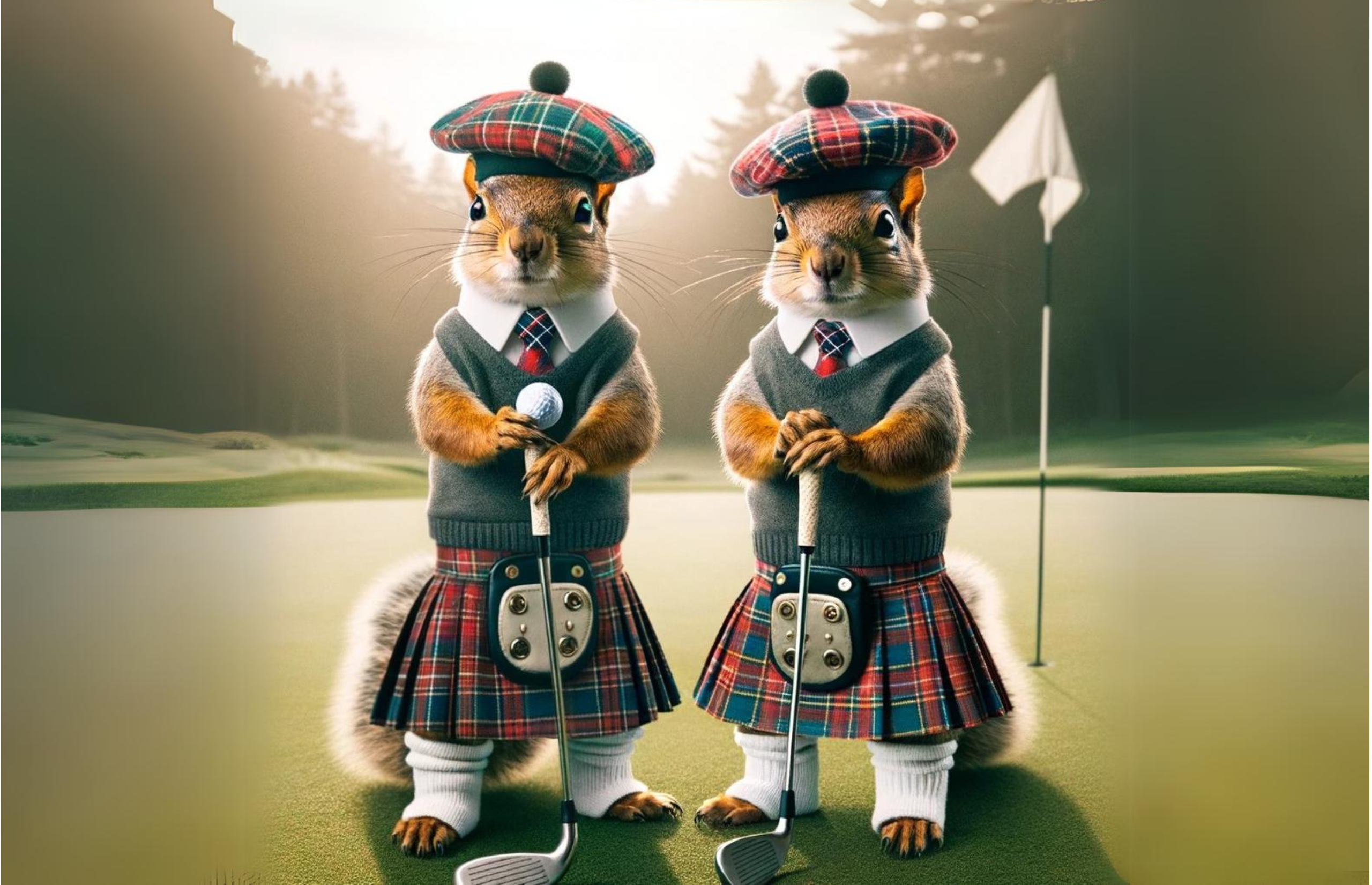 Squirrel Group wearing traditional golf attire